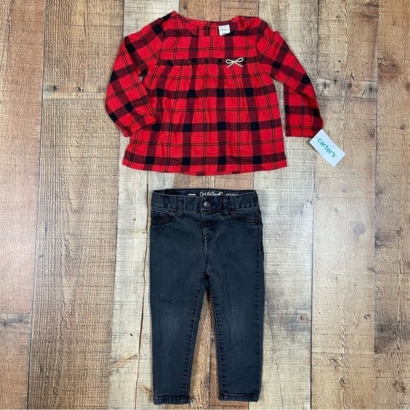 Carter's Cat & Jack 18 Months Girls Plaid Outfit Fall Winter Jeans Tunic Top - Picture 1 of 10